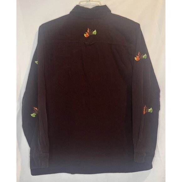 VTG Quacker Factory Brown Corduroy Leaf Embroidery Long Sleeve Blouse Top Sz M - Picture 4 of 7